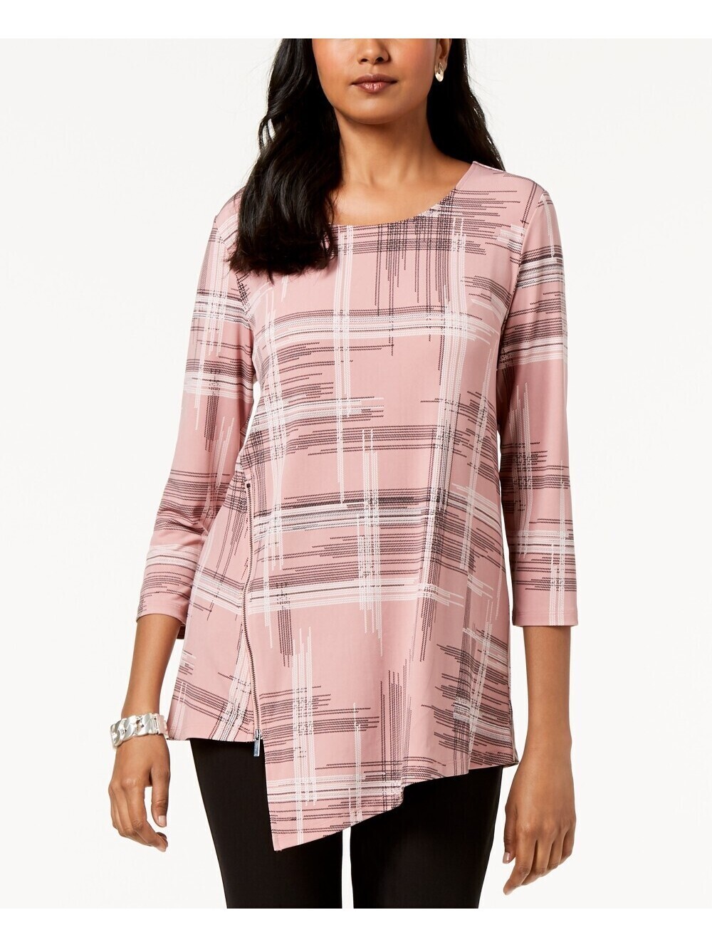 Alfani Womens Printed Asymmetrical Zip Top Size M